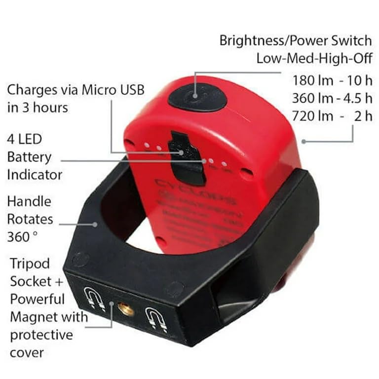 MAXXEON MXN00810 Cyclops WorkStar Rechargeable Work Light, 720 Lumens, Red - Image 2